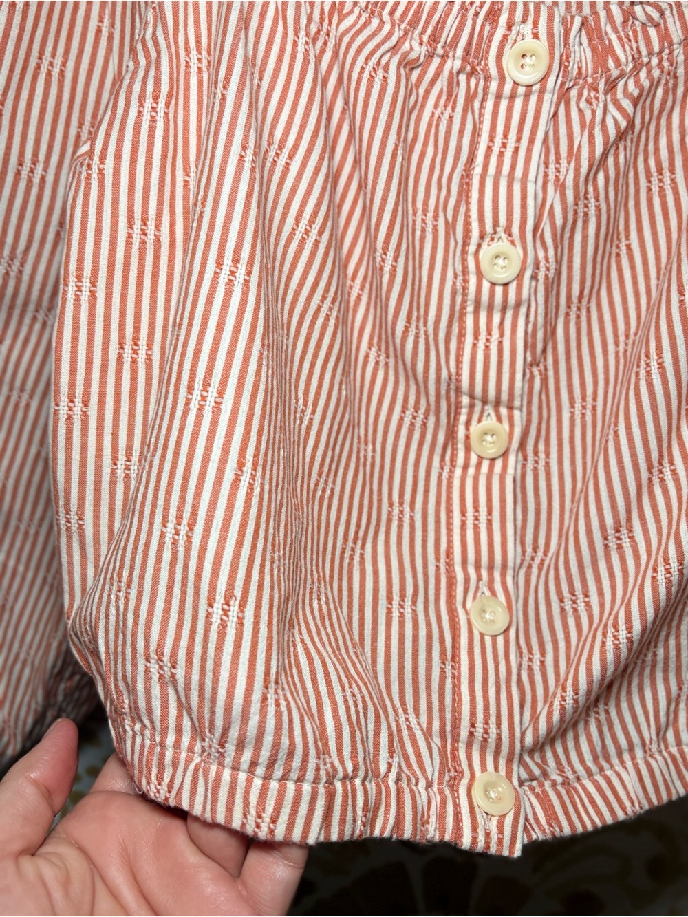 Madewell Coral Stripe Peasant Crop Top | Balloon Sleeve Boho Cottagecore Blouse - Picture 8 of 10